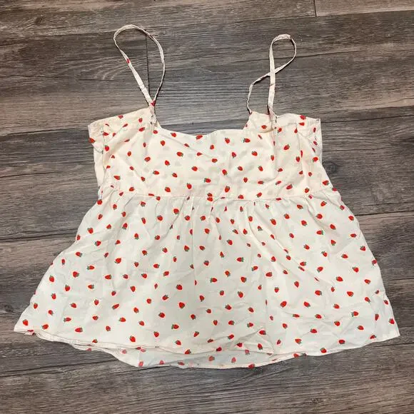 Madewell Strawberry Tie Front Cami Keyhole Top  Cotton Summer Sz 2 Cottagecore - Picture 4 of 12